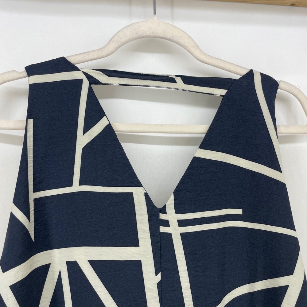 Banana Republic Size XL Shift Dress Navy Blue Geometric Abstract V-Neck Pockets - Picture 7 of 8
